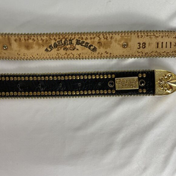 Laguna Beach Black Leather Belt Rhinestones with Gold Hardware size 38 - Picture 4 of 4